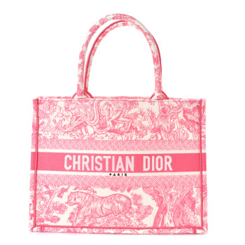 CHRISTIAN DIOR Canvas Embroidered Medium Dioriviera Toile De Jouy Book Tote Peony Pink