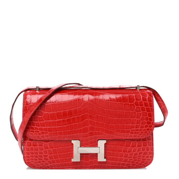 HERMES Shiny Niloticus Crocodile Constance Elan 25 Rouge Casaque