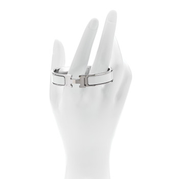 HERMES Enamel Narrow Clic Clac H Bracelet PM White