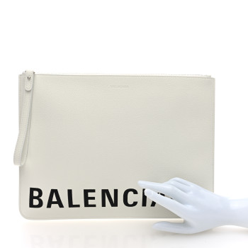 BALENCIAGA Calfskin Logo Cash Wristlet Clutch Bag White