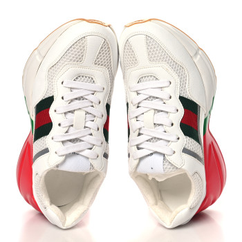 GUCCI Lavaredo Eco Fabric Mesh Web Womens Rhyton Reflective Sneakers 35.5 Great White Green Red Silver