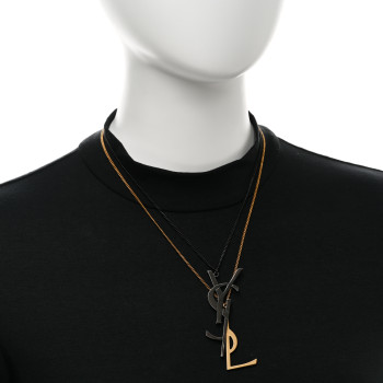 SAINT LAURENT Metal Deconstructed Monogram Necklace Black Gold