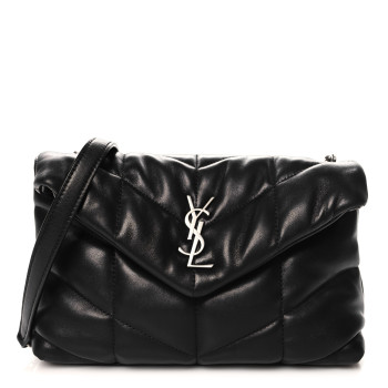 SAINT LAURENT Lambskin Quilted Toy Loulou Puffer Monogram Chain Satchel Black