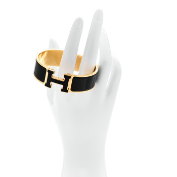 HERMES Enamel Wide Clic Clac H Bracelet GM Black