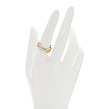 CARTIER 18K White Yellow Pink Gold Diamond Small Trinity Paved Ring 58 8.25