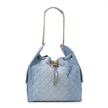 CHANEL Washed Denim Quilted Medium Chanel 25 Handbag Blue