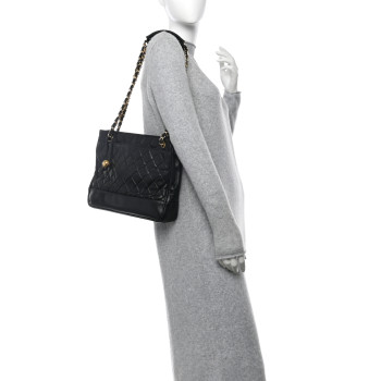 CHANEL Lambskin Quilted Shopping Tote Black