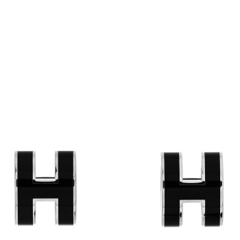 HERMES Palladium Lacquered Mini Pop H Earrings Black