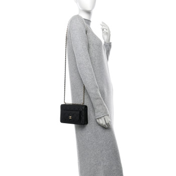CHANEL Caviar Quilted Pocket Clutch With Chain WOC Black