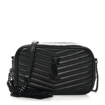 SAINT LAURENT Calfskin Matelasse Monochrome Monogram Mini Lou Camera Bag Black