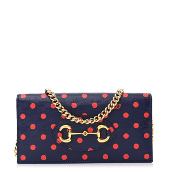 GUCCI Shangai Calfskin Polka Dot Horsebit 1955 Wallet On Chain Blue Orange Sailor Blue