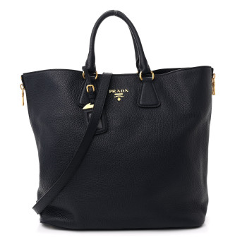 PRADA Vitello Daino Side Zip Tote Bleu