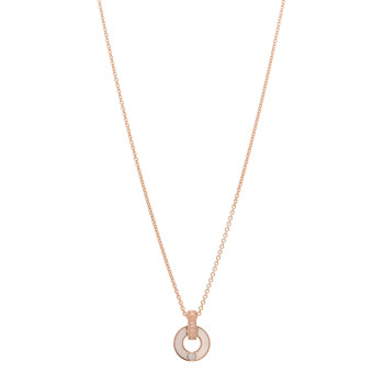 BULGARI 18K Rose Gold Diamond Mother of Pearl Openwork Pendant Necklace