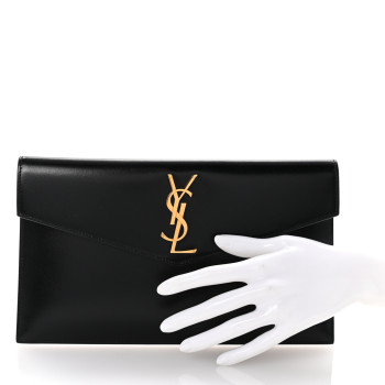 SAINT LAURENT Smooth Shiny Calfskin Monogram Uptown Pouch Black