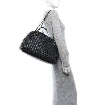 CHANEL Aged Calfskin Chevron Large Soft Bowling Bag Black