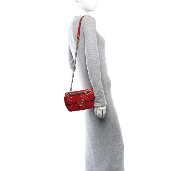 GUCCI Calfskin Matelasse Mini GG Marmont Shoulder Bag Hibiscus Red