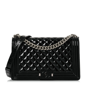 CHANEL Patent Calfskin Quilted New Medium Plexiglass Boy Flap Black