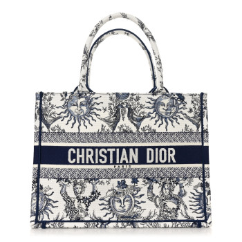 CHRISTIAN DIOR Canvas Embroidered Medium Toile de Jouy Soleil Book Tote Blue Multicolor