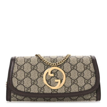 GUCCI GG Supreme Monogram Textured Dollar Calfskin Blondie Continental Chain Wallet Beige Ebony New Acero