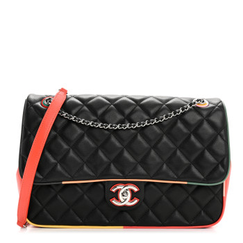 CHANEL Lambskin Quilted Jumbo Cuba Color Flap Black