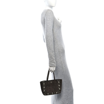 VALENTINO GARAVANI Suede Studded Mini Nellcote Shopping Tote Brown