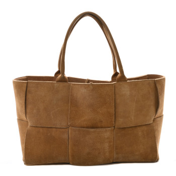 BOTTEGA VENETA Suede Maxi Intrecciato Small Arco Tote Brown