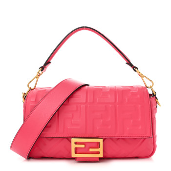 FENDI Nappa FF 1974 Embossed Baguette Lampone