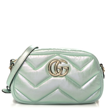 GUCCI Iridescent Nappa Chevron Matelasse Small GG Marmont Chain Shoulder Bag Iridescent Salvy Green
