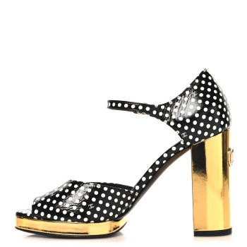 CHANEL Printed Calfskin Polka Dot CC Platform Sandals 37 Black White
