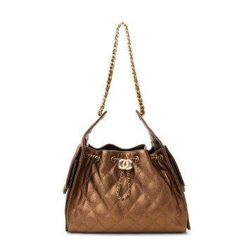 CHANEL Metallic Caviar Quilted Small Chanel 25 Handbag Bronze