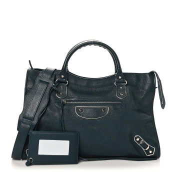 BALENCIAGA Chevre Gold Metallic Edge Hardware City Bleu Paon