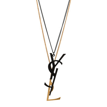 SAINT LAURENT Metal Deconstructed Monogram Necklace Black Gold