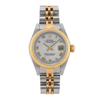 ROLEX Stainless Steel 18K Yellow Gold 26mm Oyster Perpetual Datejust Watch White Roman 79173