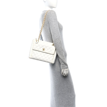 CHANEL Caviar CC Shoulder Bag White