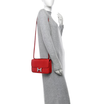HERMES Shiny Niloticus Crocodile Constance Elan 25 Rouge Casaque