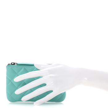 CHANEL Lambskin Quilted Small Cosmetic Case Turquoise