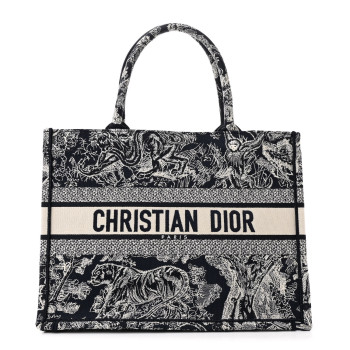 CHRISTIAN DIOR Canvas Embroidered Medium Dioriviera Toile De Jouy Reverse Book Tote Blue