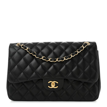 CHANEL Lambskin Quilted Jumbo Double Flap Black