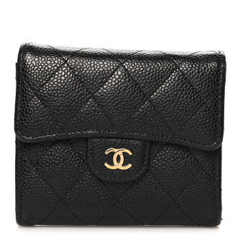 CHANEL Caviar Quilted Compact Flap Wallet Black