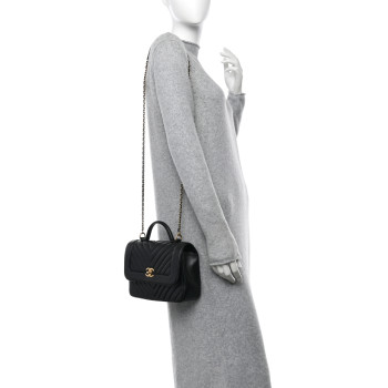 CHANEL Calfskin Chevron Quilted Top Handle Flap Black
