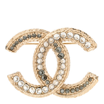 CHANEL Crystal CC Brooch Pin Light Gold