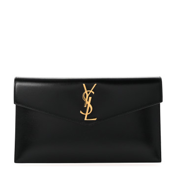 SAINT LAURENT Smooth Shiny Calfskin Monogram Uptown Pouch Black