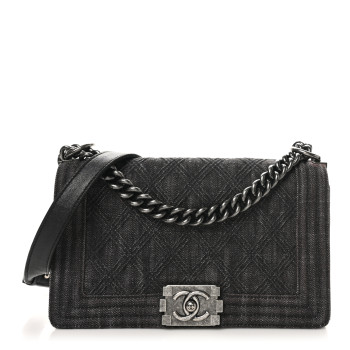 CHANEL Denim Quilted Medium Boy Flap Black CHANEL Denim Quilted Medium Boy Flap Black