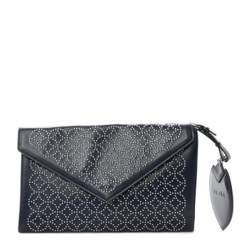 ALAIA Calfskin Studded Arabesque Envelope Clutch Navy