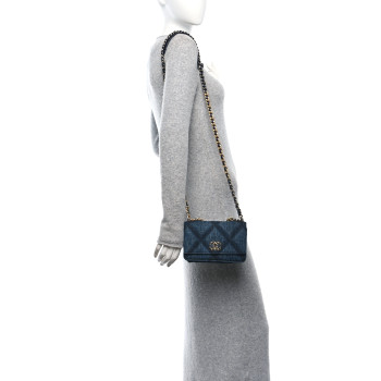 CHANEL Denim Quilted Chanel 19 Wallet On Chain WOC Blue