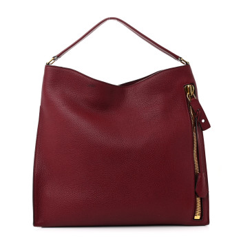 TOM FORD Pebbled Calfskin Large Alix Padlock Zip Hobo Bag Cranberry