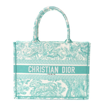 CHRISTIAN DIOR Canvas Embroidered Medium Dioriviera Toile De Jouy Book Tote Aquamarina