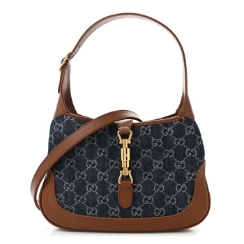 GUCCI New Denim GG Monogram Calfskin Small Jackie 1961 Hobo Blue Tea Cuir