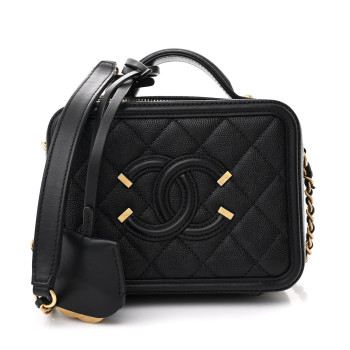 CHANEL Caviar Quilted Small CC Filigree Vanity Case Black