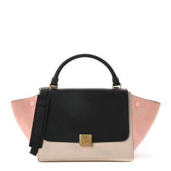 CELINE Textured Calfskin Suede Small Tri-Color Trapeze Black